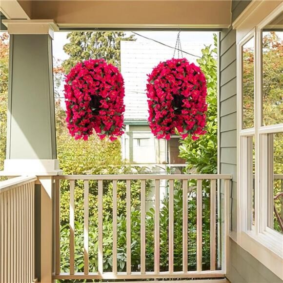 Artificial Bougainvillea Faux Flowers Plants Baskets for Outdoor Outside Summer - Picture 4 of 7